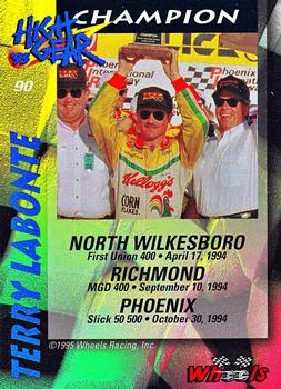 1995 Wheels High Gear - Gold #90 Terry Labonte Back
