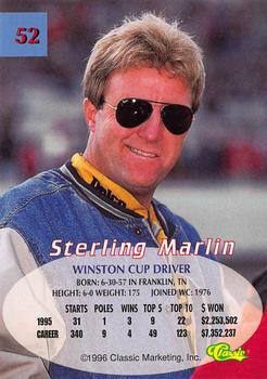 1996 Classic #52 Sterling Marlin Back