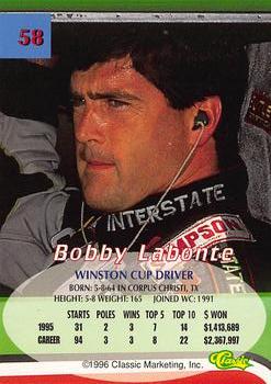 1996 Classic #58 Bobby Labonte Back