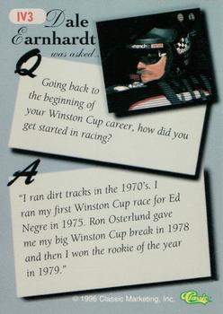 1996 Classic - Innerview #IV3 Dale Earnhardt Back