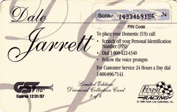 1996 Finish Line Diamond Collection $5 Phone Cards #3 Dale Jarrett Back