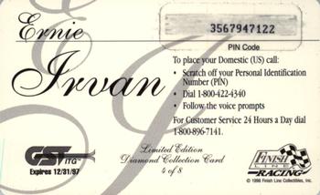 1996 Finish Line Diamond Collection $5 Phone Cards #4 Ernie Irvan Back