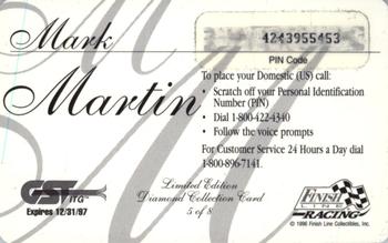 1996 Finish Line Diamond Collection $5 Phone Cards #5 Mark Martin Back