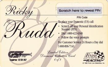 1996 Finish Line Diamond Collection $5 Phone Cards #6 Ricky Rudd Back