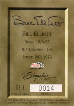 1996 Finish Line - Gold Signature #GS 6 Bill Elliott Back