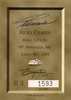 1996 Finish Line - Gold Signature #GS 16 Ricky Craven Back