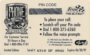 1996 Finish Line Phone Pak #NNO Bill Elliott's Car Back