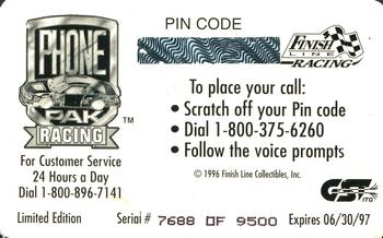 1996 Finish Line Phone Pak #NNO Rusty Wallace Back