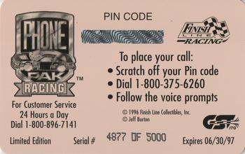 1996 Finish Line Phone Pak - $2 Signature #NNO Jeff Burton Back