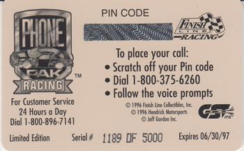 1996 Finish Line Phone Pak - $2 Signature #NNO Jeff Gordon's Car Back