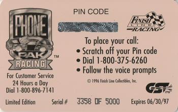 1996 Finish Line Phone Pak - $2 Signature #NNO Dale Jarrett Back