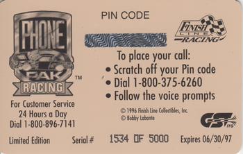 1996 Finish Line Phone Pak - $2 Signature #NNO Bobby Labonte Back
