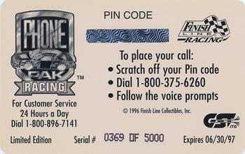 1996 Finish Line Phone Pak - $2 Signature #NNO Ricky Rudd's Car Back