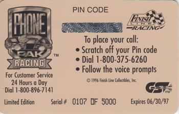 1996 Finish Line Phone Pak - $2 Signature #NNO Rusty Wallace's Car Back