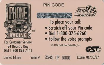 1996 Finish Line Phone Pak - $2 Signature #NNO Michael Waltrip Back