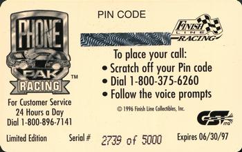 1996 Finish Line Phone Pak - $2 Signature #NNO Darrell Waltrip Back