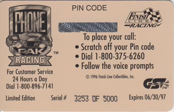 1996 Finish Line Phone Pak - $2 Signature #NNO Darrell Waltrip's Car Back