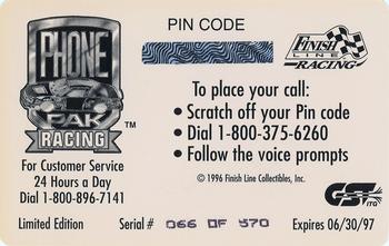 1996 Finish Line Phone Pak - $5 #NNO Ricky Rudd Back