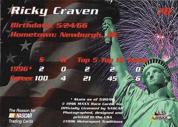 1996 Maxx Made in America #78 Ricky Craven Back