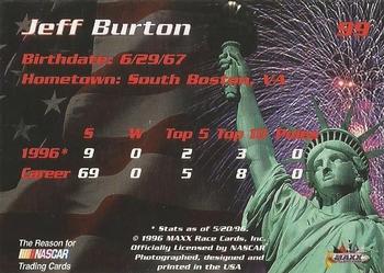 1996 Maxx Made in America #99 Jeff Burton Back