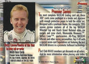 1996 Maxx Premier Series #NNO Ricky Craven Back