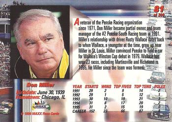 1996 Maxx Premier Series #81 Don Miller Back