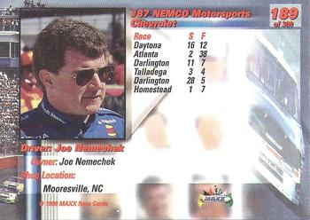 1996 Maxx Premier Series #189 Joe Nemechek's Car Back