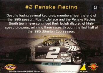 1996 Pinnacle Pole Position - Lightning Fast #26 Rusty Wallace's Car Back