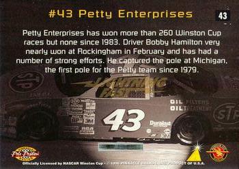 1996 Pinnacle Pole Position - Lightning Fast #43 Bobby Hamilton's Car Back