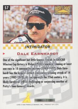 1996 Pinnacle Racer's Choice - Speedway Collection Artist's Proof #57 Dale Earnhardt Back