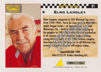 1996 Pinnacle Racer's Choice - Speedway Collection Artist's Proof #81 Elmo Langley Back