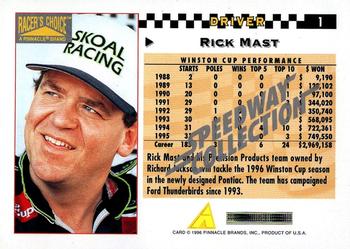 1996 Pinnacle Racer's Choice - Speedway Collection #1 Rick Mast Back