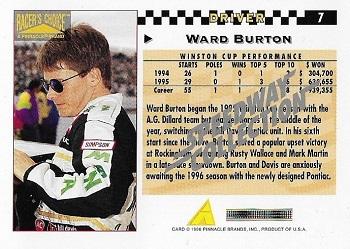 1996 Pinnacle Racer's Choice - Speedway Collection #7 Ward Burton Back