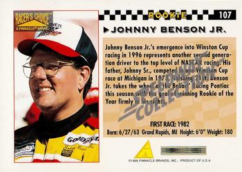 1996 Pinnacle Racer's Choice - Speedway Collection #107 Johnny Benson Jr. Back