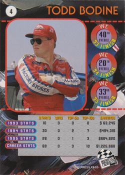 1996 Press Pass - Cup Chase Foil Prizes #4 Todd Bodine Back