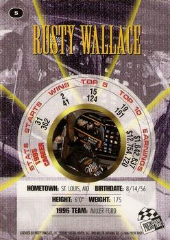 1996 Press Pass Premium - Holofoil #5 Rusty Wallace Back