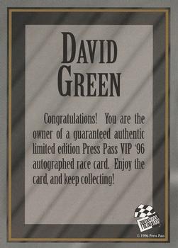 1996 Press Pass VIP - Autographs #NNO David Green Back