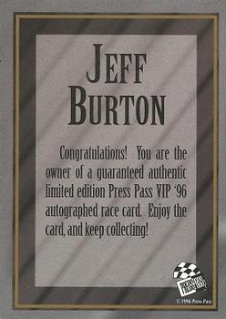 1996 Press Pass VIP - Autographs #NNO Jeff Burton Back