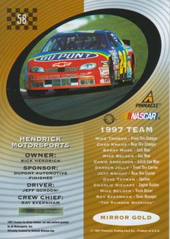 1997 Pinnacle Certified - Mirror Gold #58 Jeff Gordon's Car Back