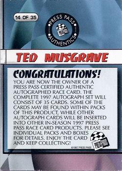 1997 Press Pass - Autographs #14 Ted Musgrave Back