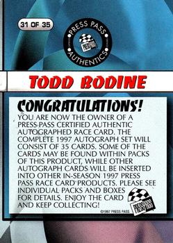 1997 Press Pass - Autographs #31 Todd Bodine Back