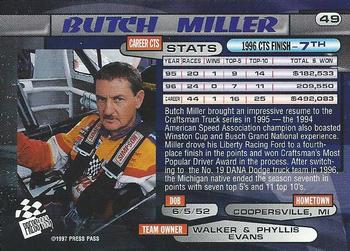 1997 Press Pass - Lasers #49 Butch Miller Back