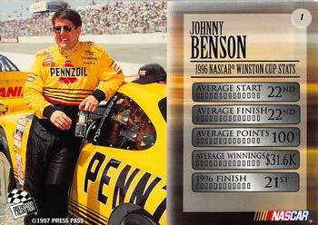 1997 Press Pass VIP - Explosive #1 Johnny Benson Back