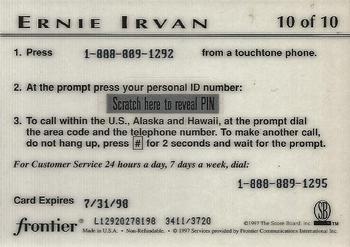 1997 Score Board Racing IQ - $10 Phone Cards #10 Ernie Irvan Back