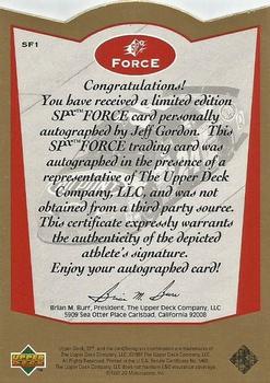 1997 SP - SPx Force Autographs #SF1 Jeff Gordon Back