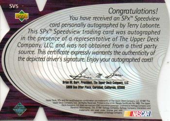 1997 SPx - SpeedView Autographs #SV5 Terry Labonte Back
