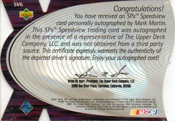 1997 SPx - SpeedView Autographs #SV6 Mark Martin Back