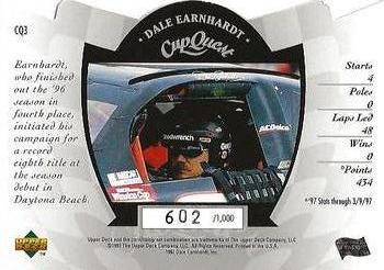 1997 Upper Deck Road to the Cup - Cup Quest White #CQ3 Dale Earnhardt Back