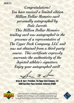 1997 Upper Deck Road to the Cup - Million Dollar Memoirs Autographs #MM15 Dale Jarrett Back