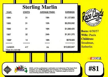 1998 Maxx 10th Anniversary #81 Sterling Marlin's Car Back